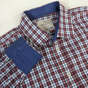 Hawes Curtis London Mens St James Slim Fit Cotton Plaid Dress Shirt 17.5/37 Cuff